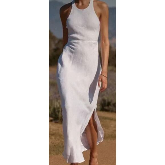 New Dissh Andrea White Linen Midi Dress Womens 12 Maxi Open Back Bridal Party - Picture 3 of 13